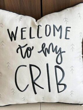 Welcome to My Crib Quote Embroidered Decorative Accent Throw Pillowcase